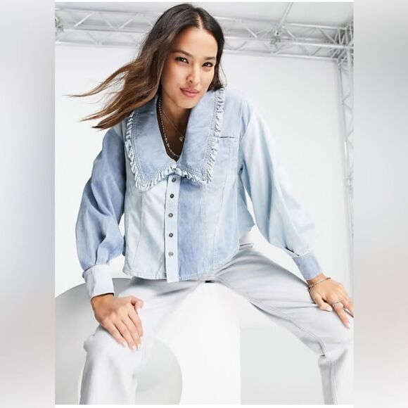 Free People Blue Daisy Baby Patchwork blouse medium - Picture 1 of 11